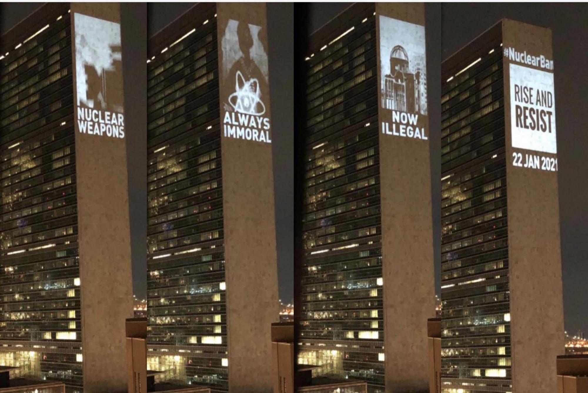 Acto durante las celebraciones por el Tratado de Prohibición de las Armas Nucleares el 22 de enero de 2021.